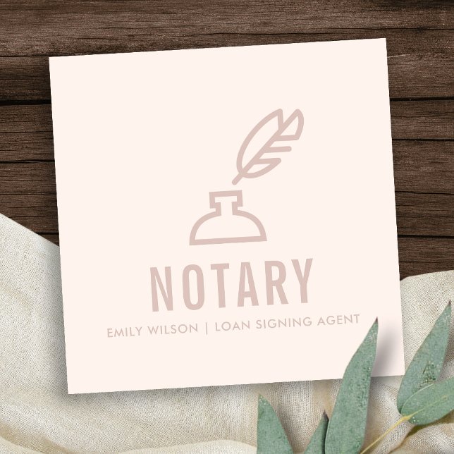 CHIC MINIMAL PINK BLUSH FEATHER NIB INKPOT NOTARY QUADRATISCHE VISITENKARTE (Von Creator hochgeladen)