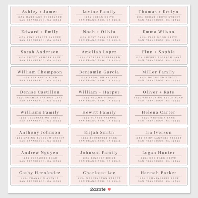 Chic Minimal Pink Wedding Guest Address Labels (Blatt)