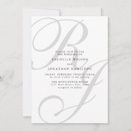 Chic Minimal Schwarz-weiß Monogram Wedding Einladung