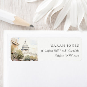 Chic Minimal Washington DC, USA Watercolor Address