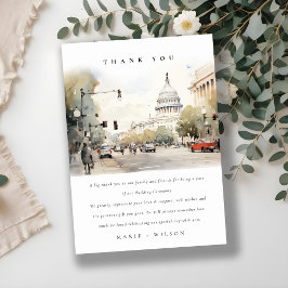 Chic Minimal Washington DC, USA Watercolor Wedding Dankeskarte