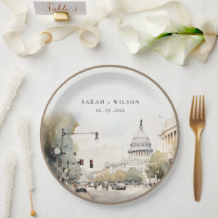 Chic Minimal Washington DC, USA Watercolor Wedding Pappteller