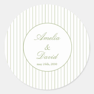 Chic minimalist gestreifte grüne Hochzeit Runder Aufkleber