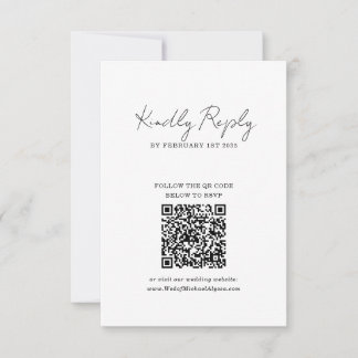 Chic Minimalist Handwriting Script Wedding QR Code RSVP Karte