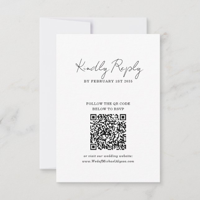 Chic Minimalist Handwriting Script Wedding QR Code RSVP Karte (Vorderseite)