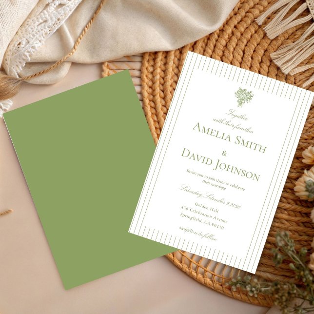 Chic Minimalist Stripe Green Wedding Invitation  Einladung (Von Creator hochgeladen)