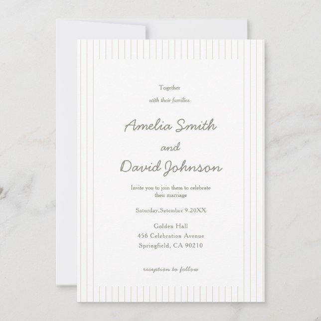 Chic Minimalist Stripe Green Wedding Invitation  Einladung (Vorderseite)