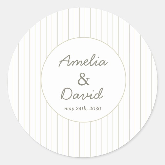 Chic Minimalist Stripe Green Wedding  Runder Aufkleber (Vorderseite)