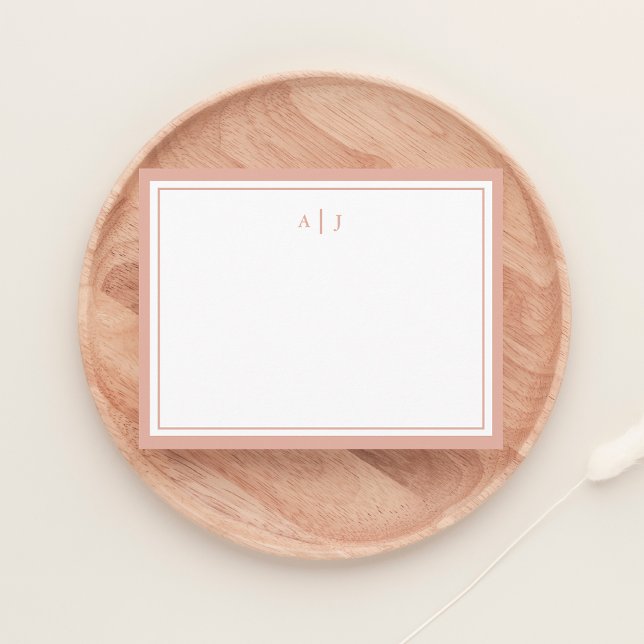 Chic Minimalistisch Blush Pink Zwei-Border-Monogra Mitteilungskarte (Von Creator hochgeladen)