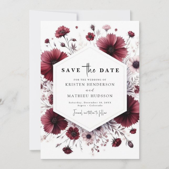 Chic Minimalistisch Burgundy Wedding Save The Date (Vorderseite)