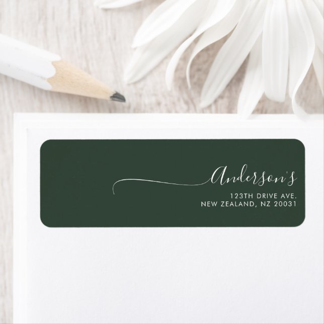 Chic Minimalistisch Dark Green Trendy Script Weddi (Insitu)
