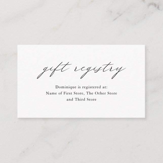 Chic Minimalistisch Elegant Simple Gift Registry Begleitkarte (Vorderseite)