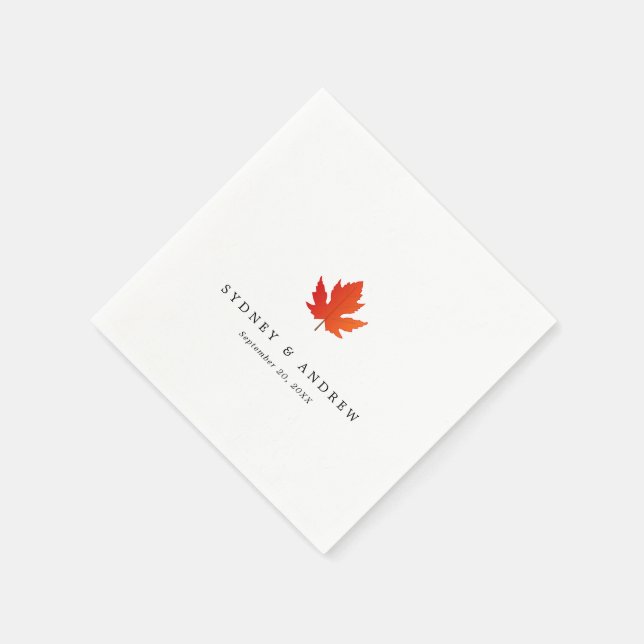 Chic Minimalistisch Fall Maple Leaf Hochzeit Serviette (Ecke)