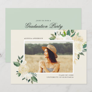 Chic Minimalistisch Floral Foto Graduation Party Einladung