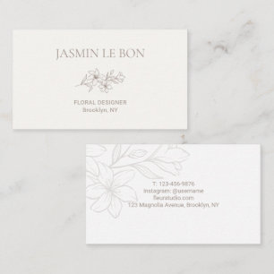 Chic Minimalistisch Floral Ivory & White Visitenkarte