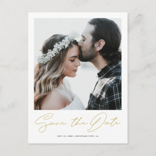Chic Minimalistisch Gold Foto Wedding Save the Dat Ankündigungspostkarte