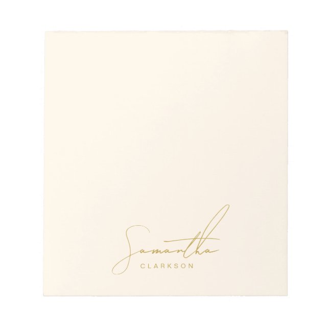 Chic Minimalistisch handgeschriebene Gold Script T Notizblock (Vorderseite)