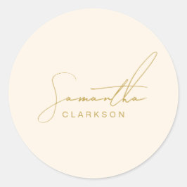 Chic Minimalistisch handgeschriebene Gold Script T Runder Aufkleber