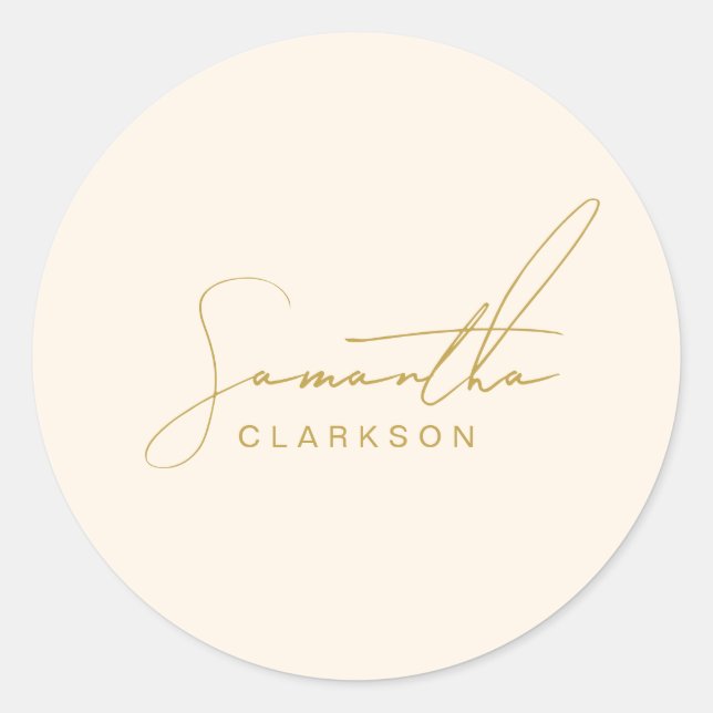 Chic Minimalistisch handgeschriebene Gold Script T Runder Aufkleber (Vorderseite)