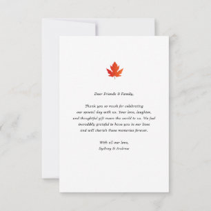 Chic Minimalistisch Maple Leaf Hochzeit im Herbst  Dankeskarte