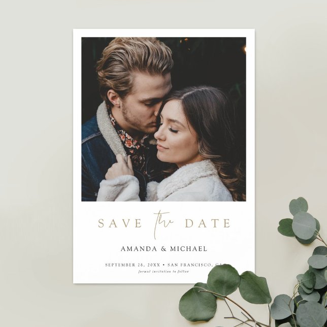 Chic Minimalistisch Modern Gold Foto Save the Date Magneteinladung (Von Creator hochgeladen)