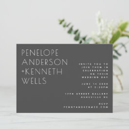 Chic Minimalistisch Moderne Hochzeit schwarz horiz Einladung