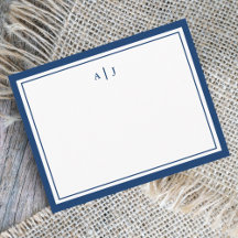 Chic Minimalistisch Navy Blue Two Border Monogram