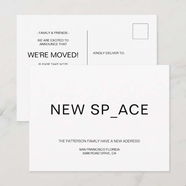 Chic Minimalistisch New Zuhause Moving Ankündigungspostkarte (Vorne/Hinten)