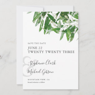 Chic Minimalistisch Olive Blätter Wedding Save the Date