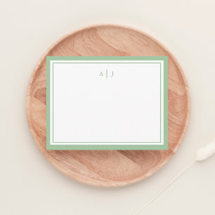 Chic Minimalistisch Sage Green Two Border Monogram Mitteilungskarte