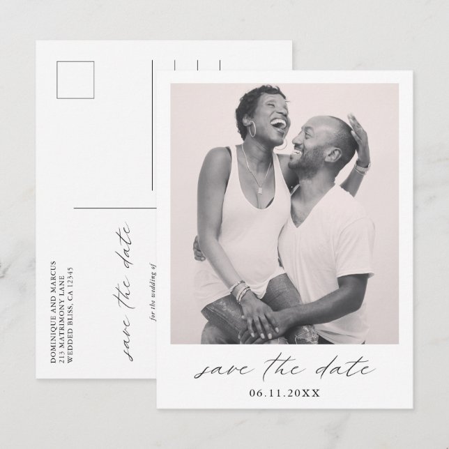Chic Minimalistisch Simple Foto Wedding Save the D Ankündigungspostkarte (Vorne/Hinten)