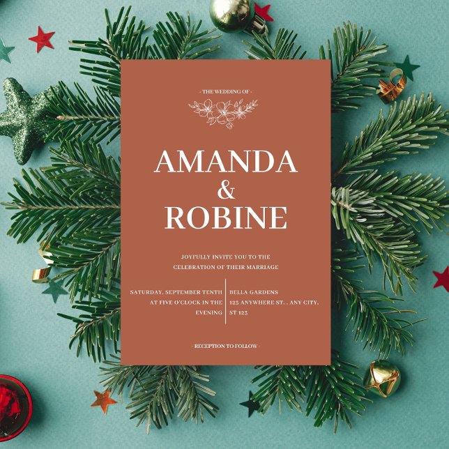 Chic Minimalistisch Terracotta Hochzeit Einladung (Von Creator hochgeladen)