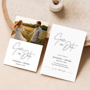 Chic Minimalistisch Verlobung Foto Save The Date