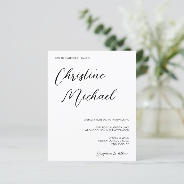 Chic Minimalistisch Wedding Schwarz-weiß Simple (Stehend Vorderseite)