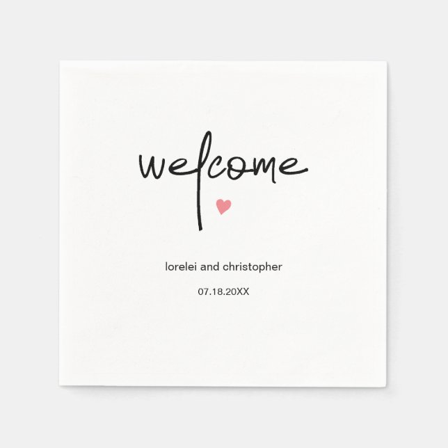 Chic Minimalistisch WedgGuest Welcome Cocktail Serviette (Vorderseite)
