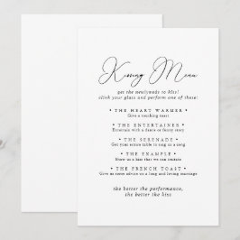 Chic Minimalistische Wedding Kissing Menu Game Car