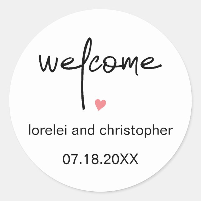 Chic Minimalistischer Schriftart, Begrüßung & Herz Runder Aufkleber (Vorderseite)