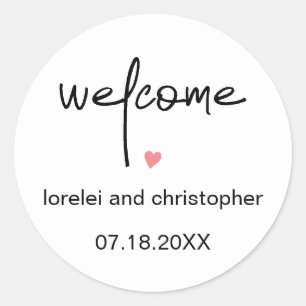 Chic Minimalistischer Schriftart, Begrüßung & Herz Runder Aufkleber