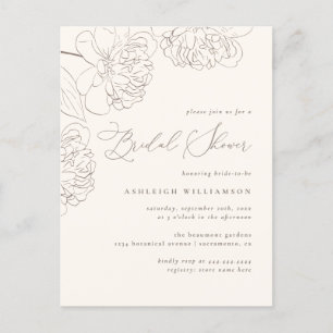 Chic Minimalistisches, handgezeichnet Peonies-Brau Einladungspostkarte