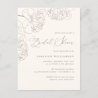 Chic Minimalistisches, handgezeichnet Peonies-Brau Einladungspostkarte