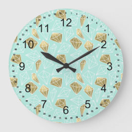 Chic Mint and Gold Diamonds Große Wanduhr