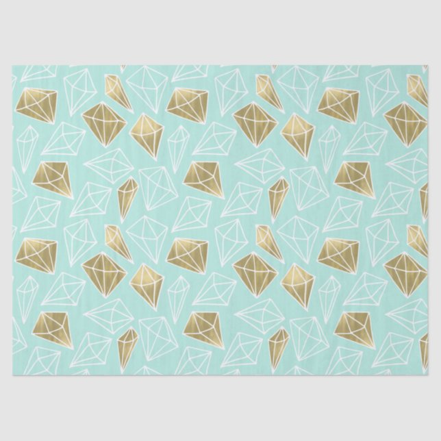 Chic Mint and Gold Diamonds Seidenpapier (Vorderseite)