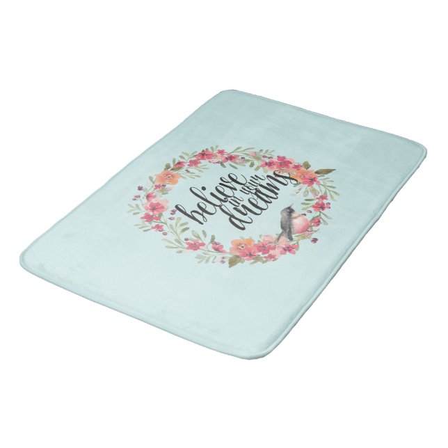 Chic Mint glauben an Ihre Träume Bird Pink Blume Badematte (Schrägansicht)