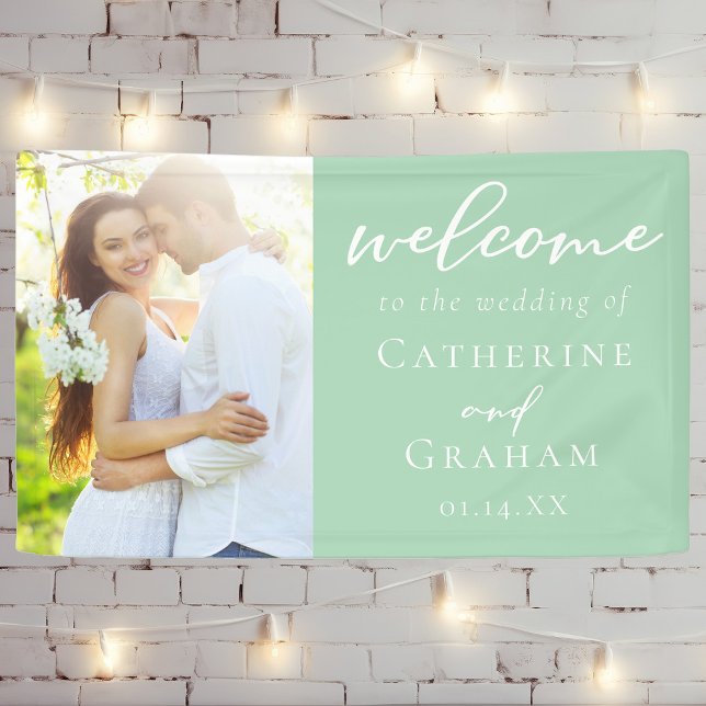 Chic Mint Green Couple Foto Wedding Banner (Von Creator hochgeladen)