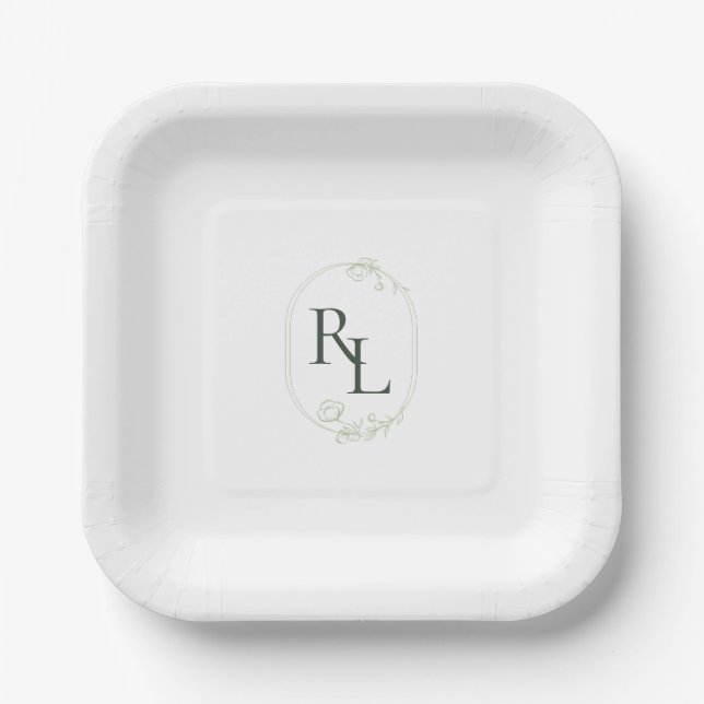 Chic Mint Green Couple Monogram Wedding Pappteller (Vorderseite)