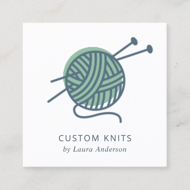CHIC MINT GREEN NAVY GRAY KNITTING WOOL YARBALL QUADRATISCHE VISITENKARTE (Vorderseite)