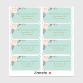 Chic Mint Green Peach Floral Wedding Guest Address Aufkleber