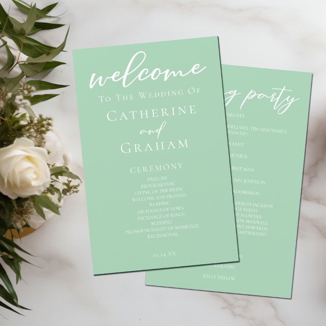Chic Mint Green Typographie Programme de mariage d (Créateur téléchargé)