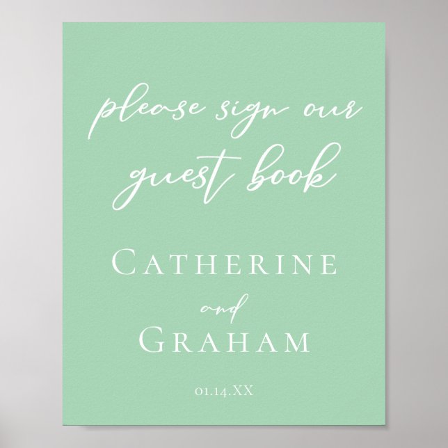 Chic Mint Green Wedding Sign Our Guest Book Poster (Vorne)