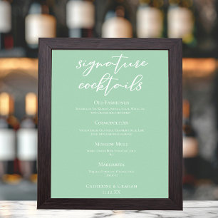 Chic Mint Green Wedding Signature Cocktails Menü Poster